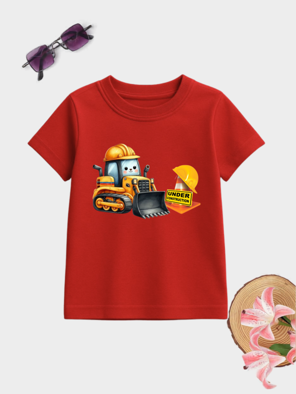 Cute bulldozer under construction kids cotton T-shirt with HD graphic print