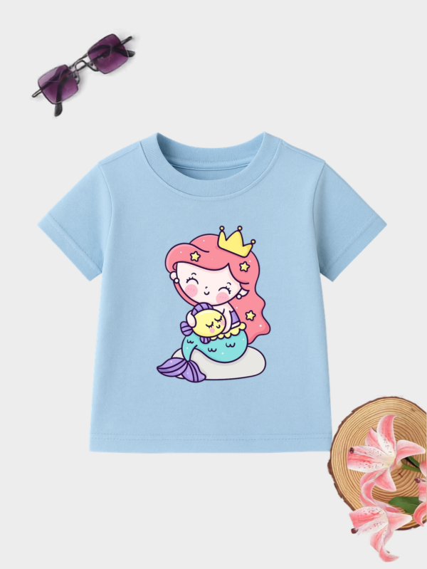 Princess mermaid kids cotton T-shirt with cute cartoon ocean print
