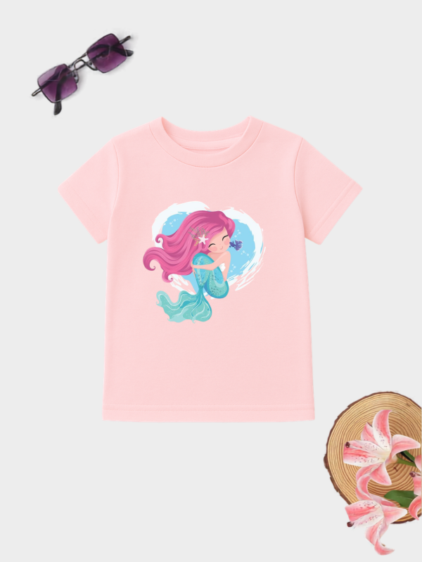 Kids Cute Mermaid Watercolor graphic printed cotton T-shirt